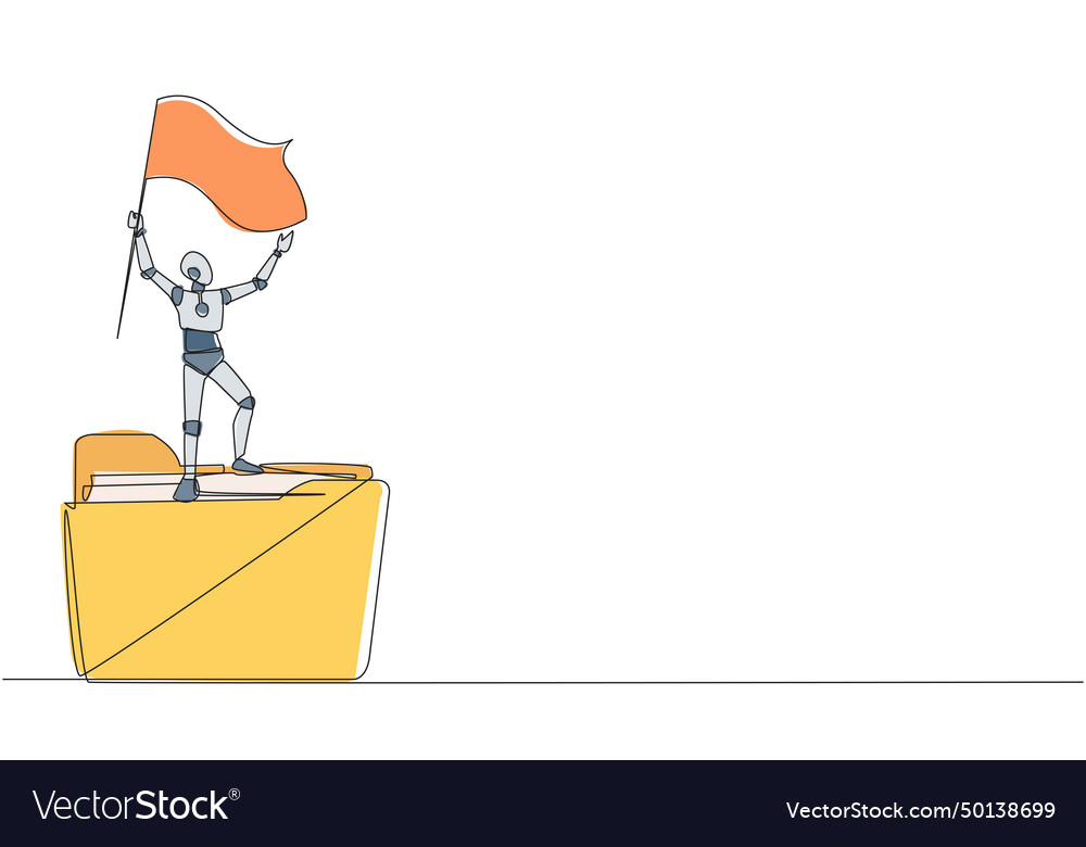 Single continuous line drawing of robots standing vector image Single continuous line drawing of robots standing