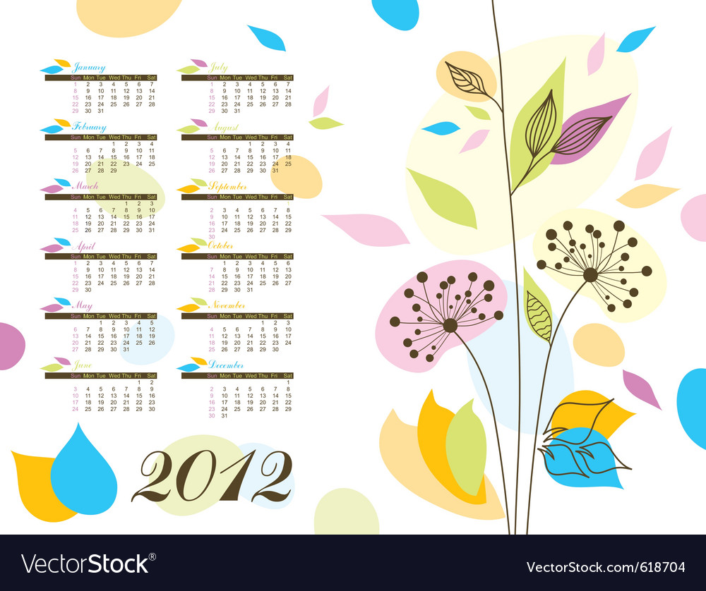 Abstract floral calendar 2012 Royalty Free Vector Image