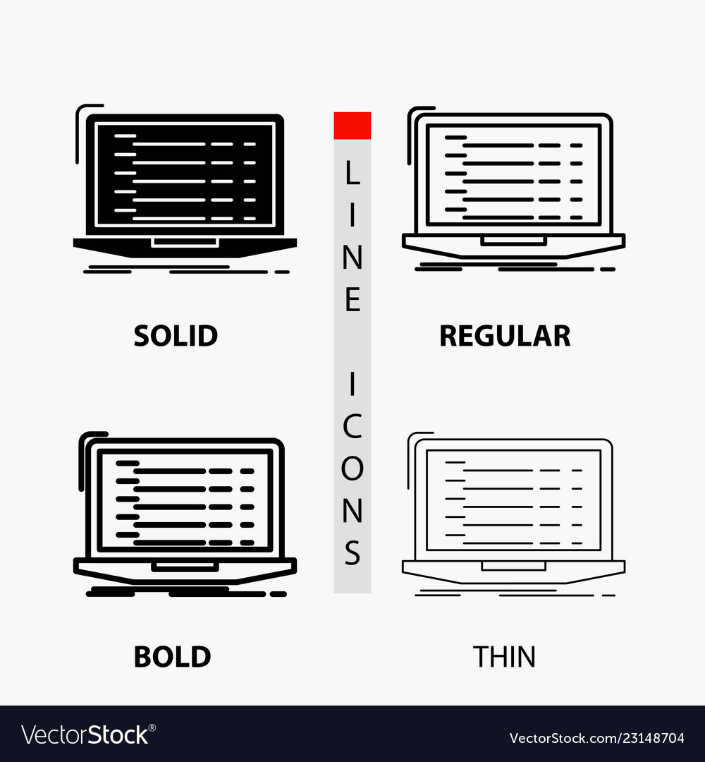 Api app coding developer laptop icon in thin Vector Image Api app coding developer laptop icon in thin