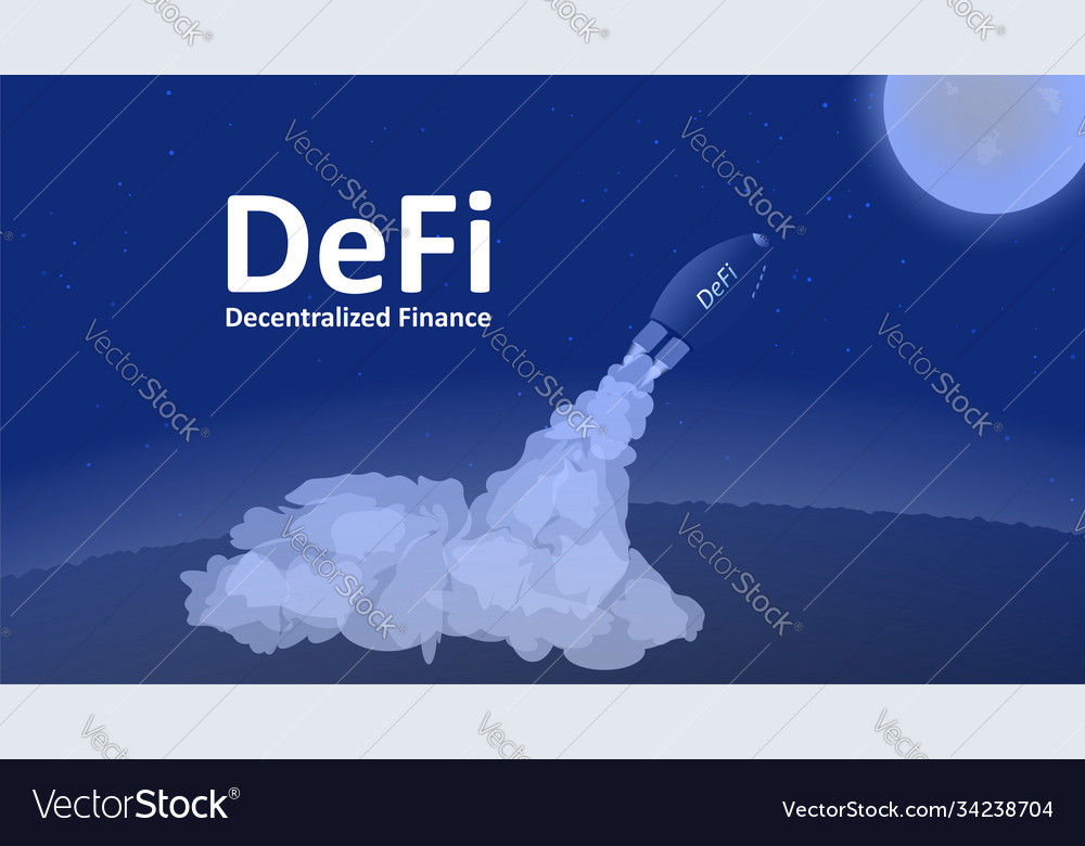 Defi projects flies to moon decentralized finance vector image Defi projects flies to moon decentralized finance