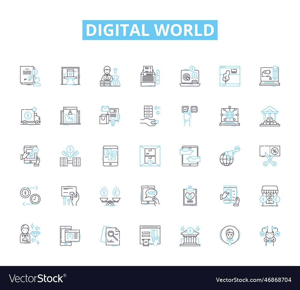 Digital world linear icons set internet vector image Digital world linear icons set internet