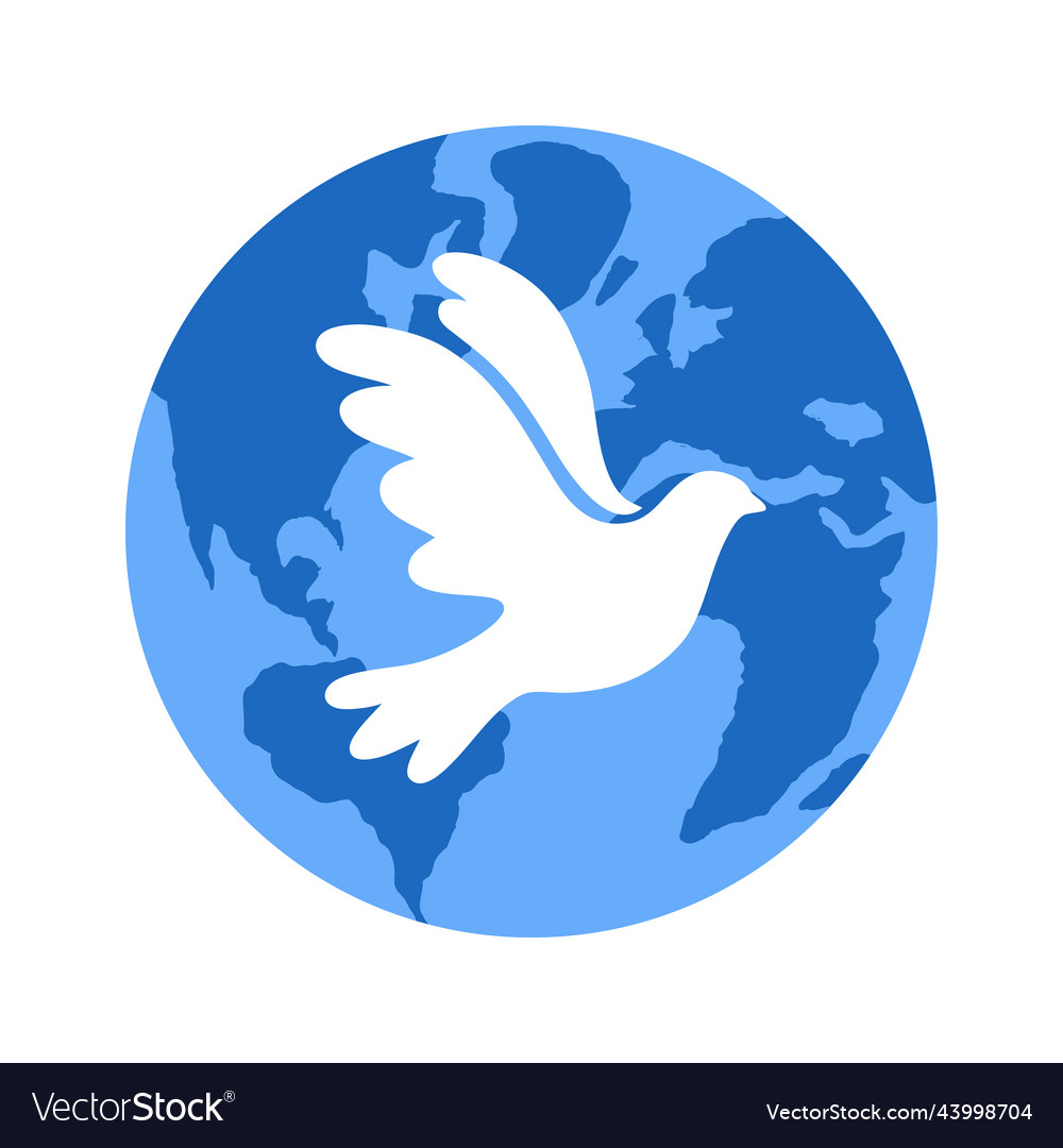 Earth globe with flying bird dove as a symbol Vector Image