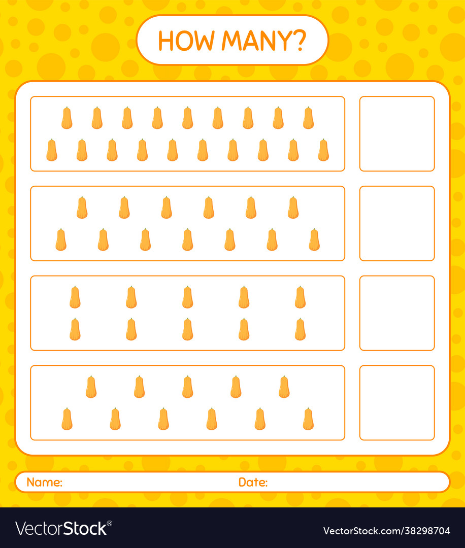 How many counting game with squash worksheet vector image How many counting game with squash worksheet