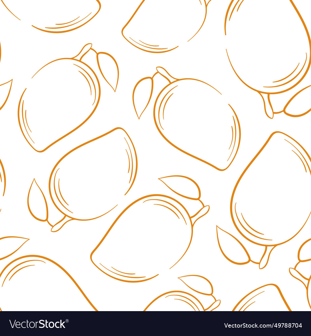 Mango seamless pattern in line art style hand