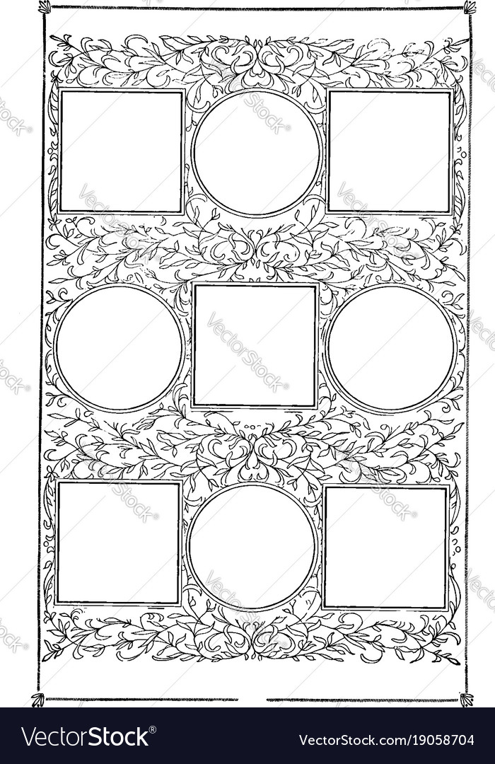 Nine part frame have circular and square boxes