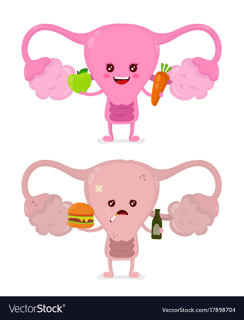 Sad unhealthy sick uterus with bottle alcohol Vector Image