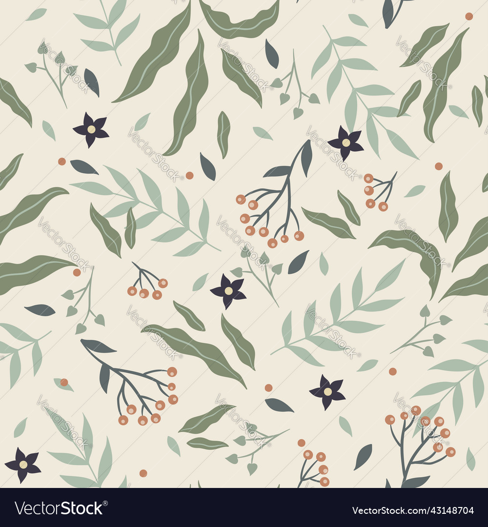 Seamless pattern with leaves and flowers