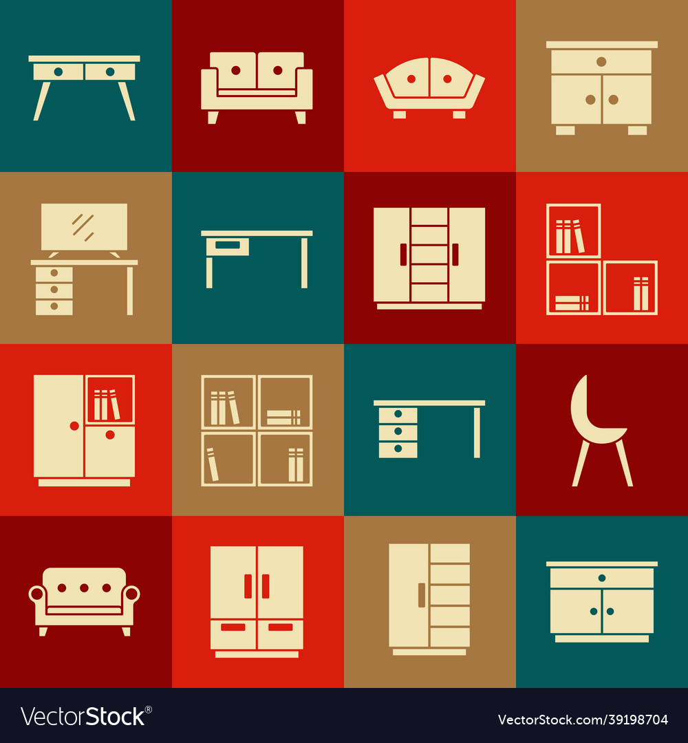 Set furniture nightstand armchair shelf Royalty Free Vector