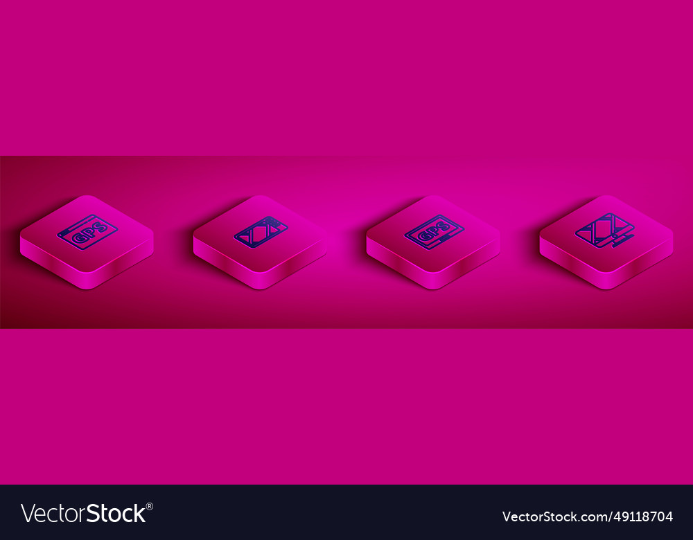 Set isometric line gps device with map vector image Set isometric line gps device with map