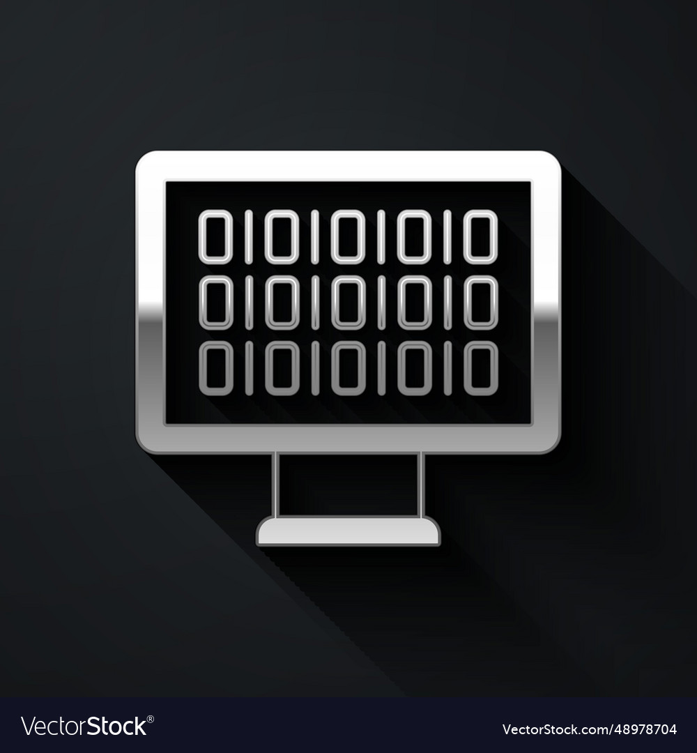 Silver binary code icon isolated on black vector image Silver binary code icon isolated on black