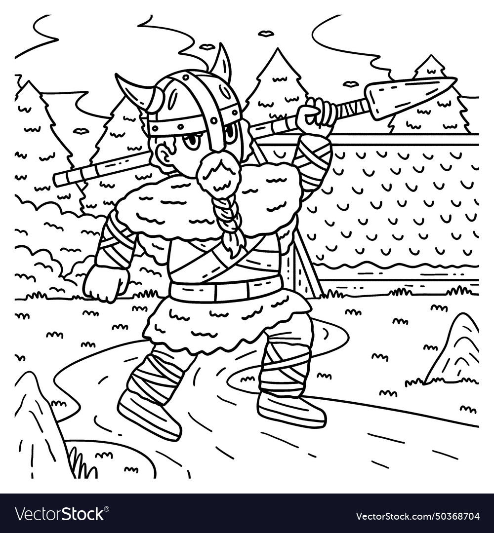 Viking carrying spear coloring page for kids