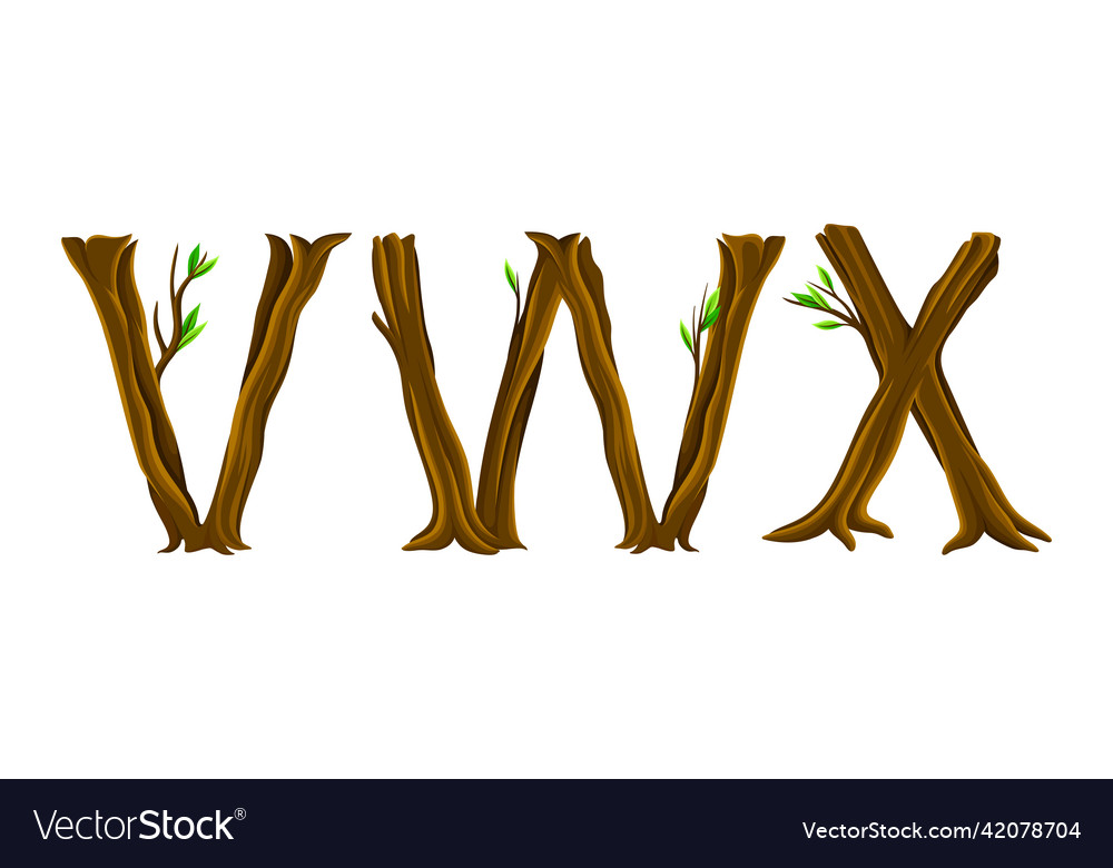 Vwx letters made of branches and leaves eco