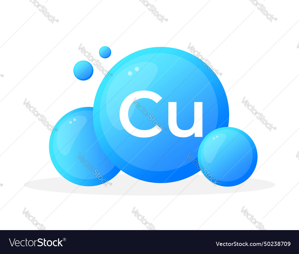 Blue bubbles with the chemical symbol cu Vector Image