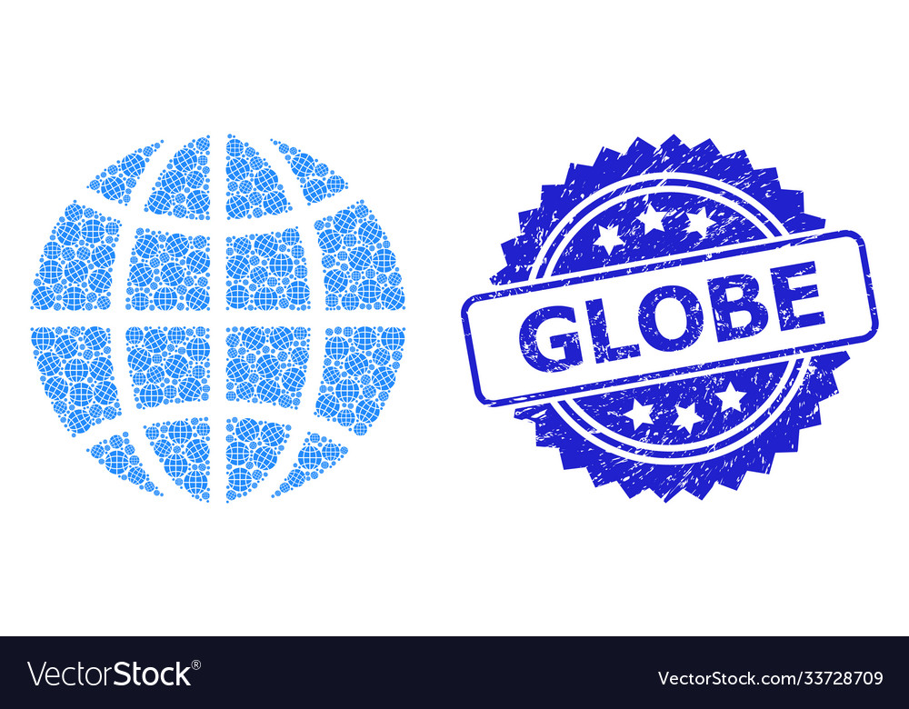 Distress globe seal and recursion icon vector image Distress globe seal and recursion icon