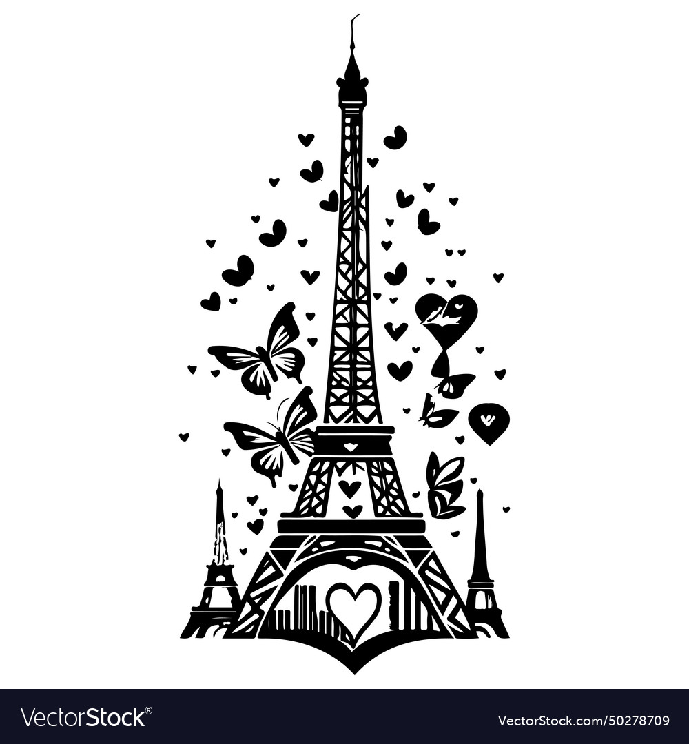 Eiffel tower with butterfly love heart valentine Vector Image