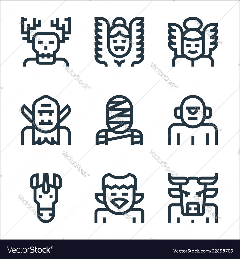 Fantastic characters line icons linear set Vector Image Fantastic characters line icons linear set