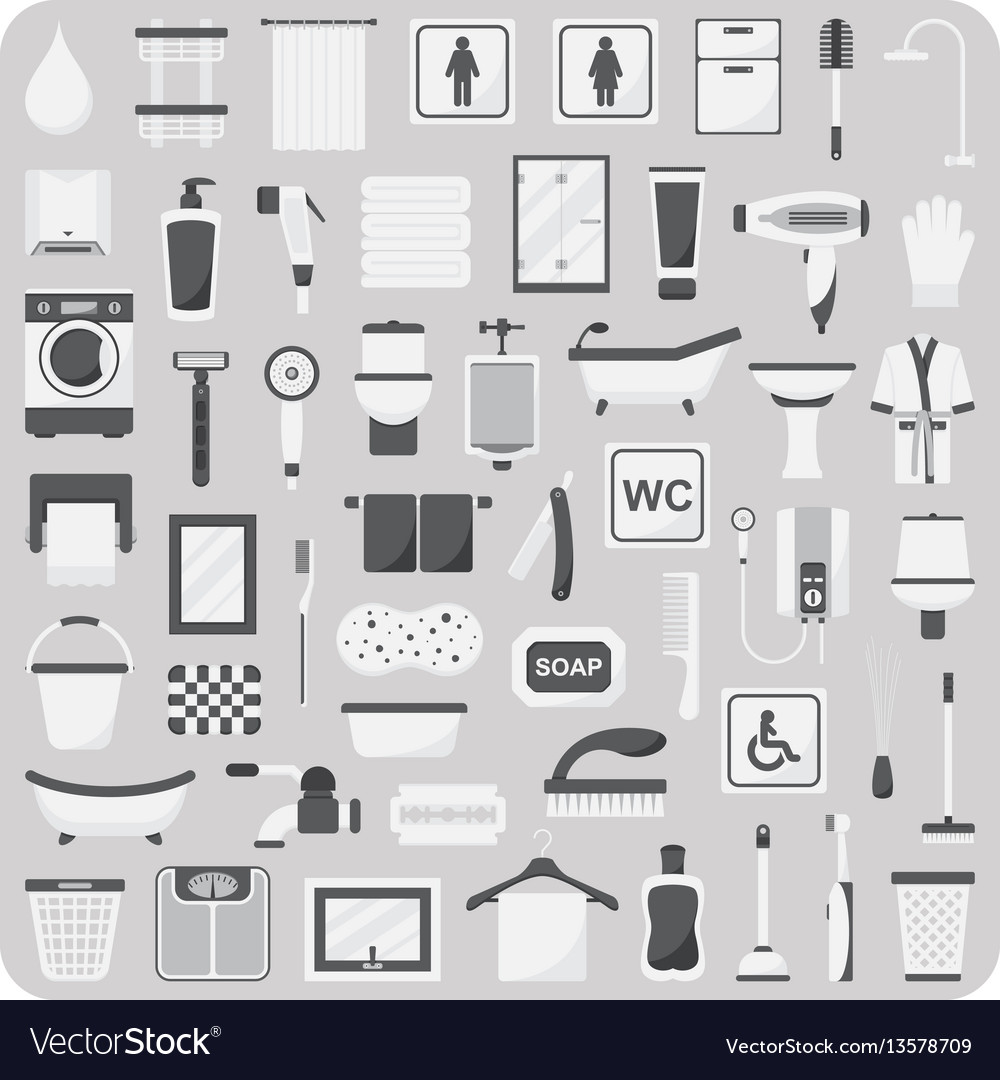 Flat icons bathroom and toilet vector image Flat icons bathroom and toilet