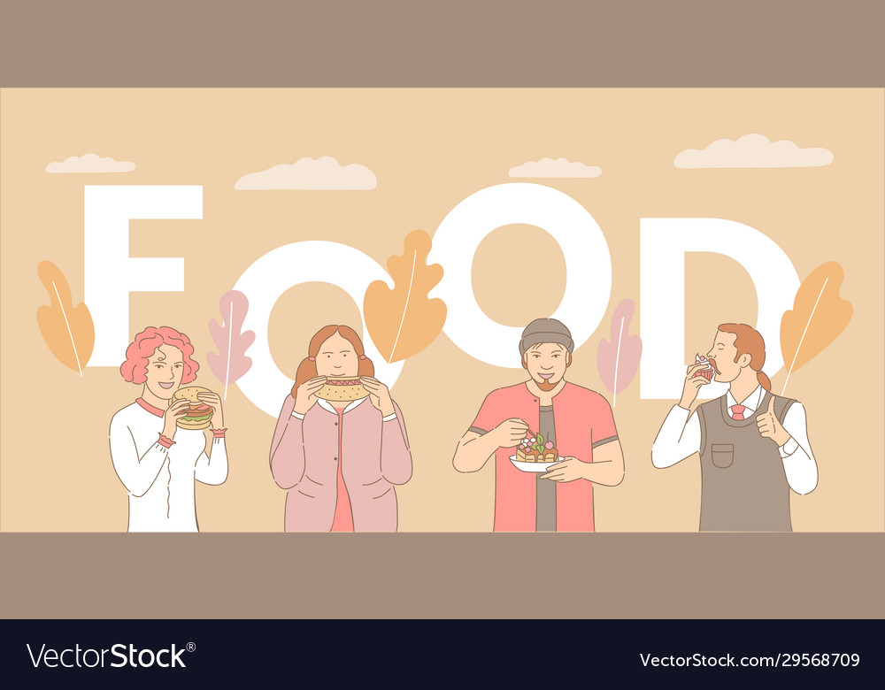 Food word concept banner template people eating Vector Image