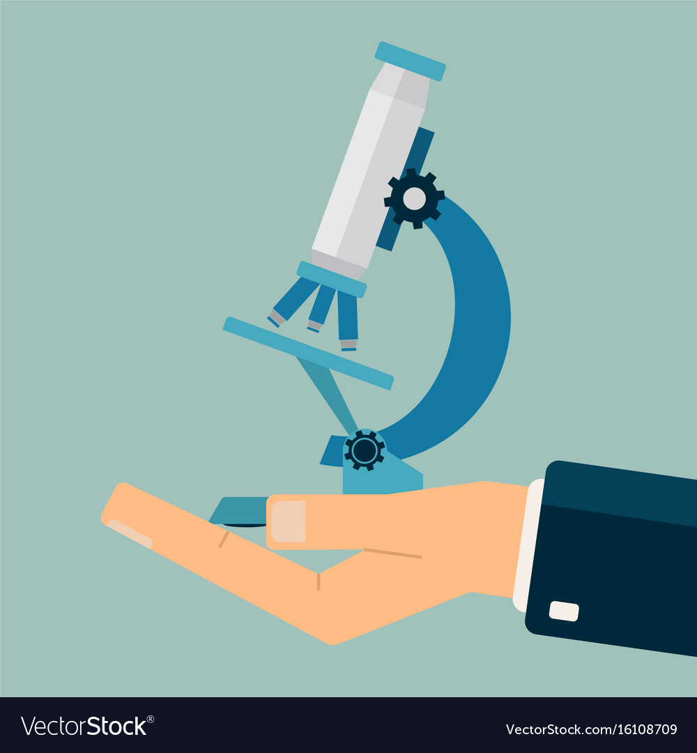 Hand holding microscope biology science Royalty Free Vector