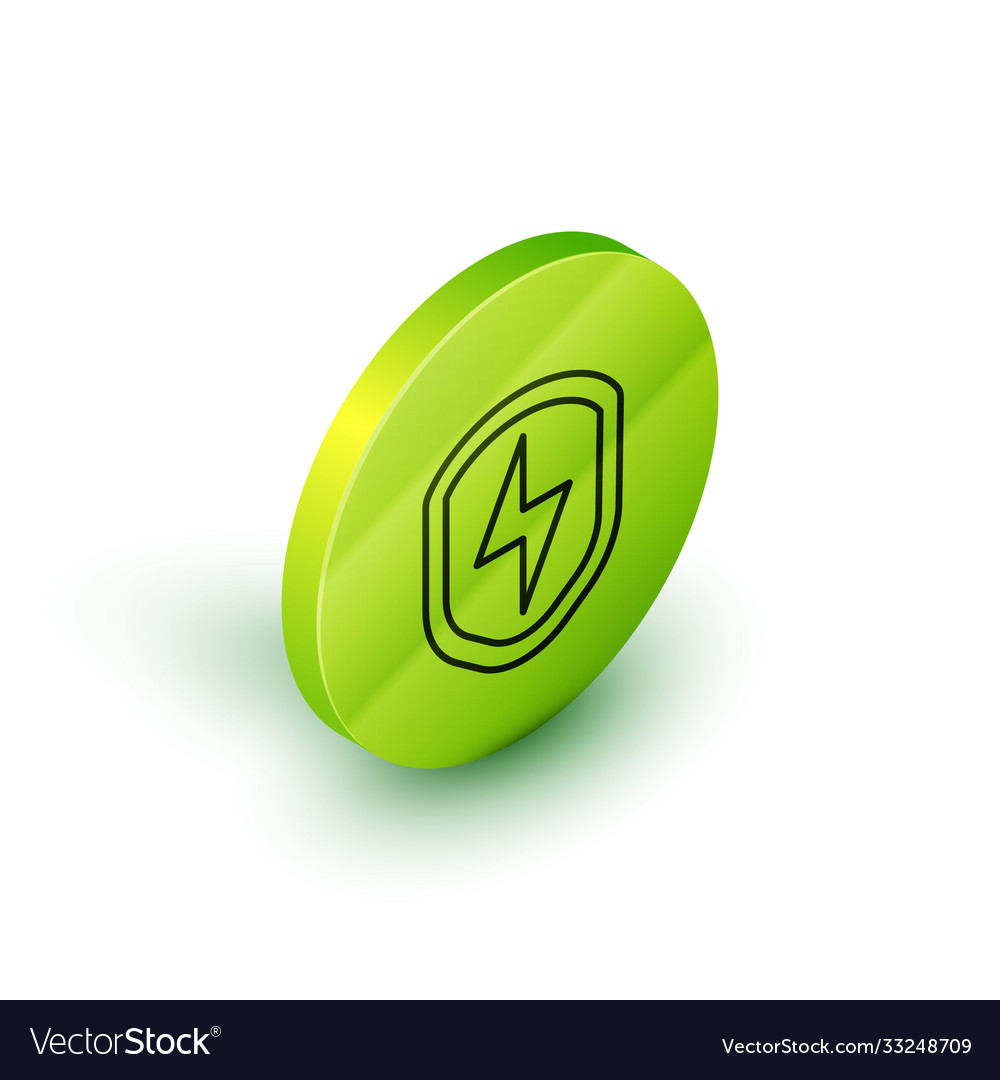 Isometric line secure shield with lightning icon