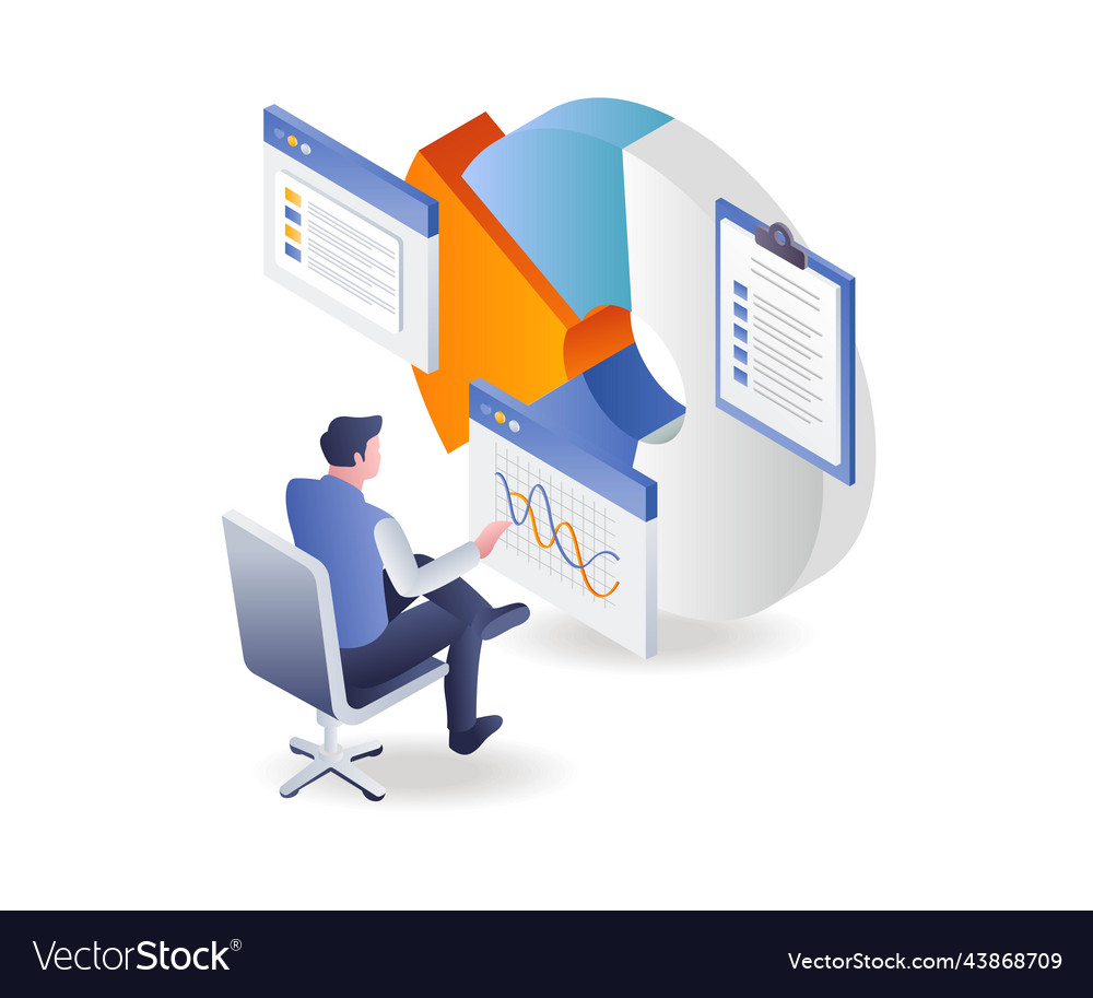 Pie chart analysis data in isometric vector image Pie chart analysis data in isometric