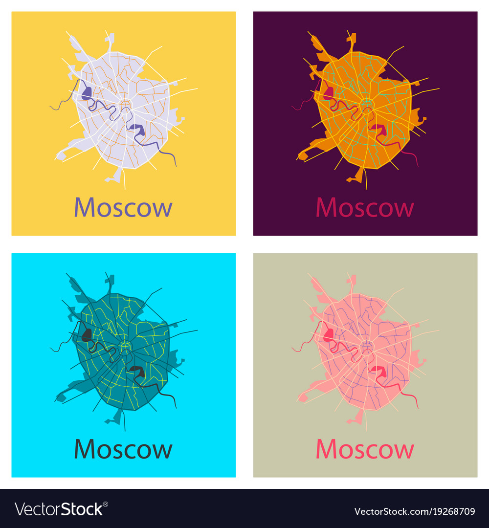 Set of flat color map moscow all objects