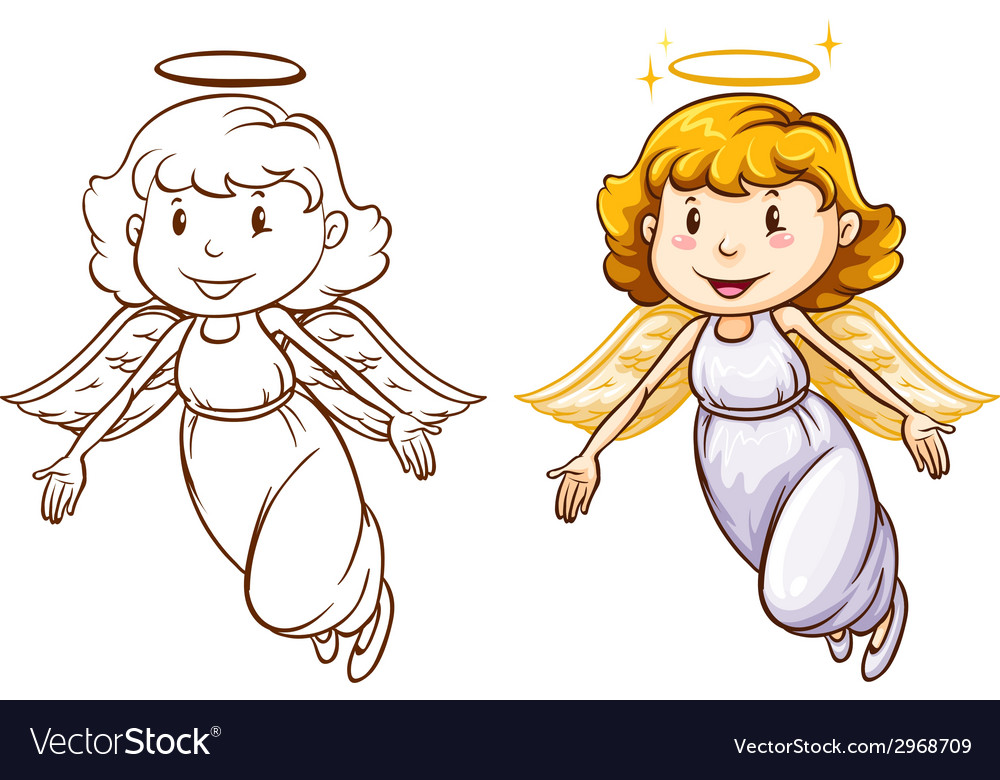 Sketches of angels in different colors Royalty Free Vector