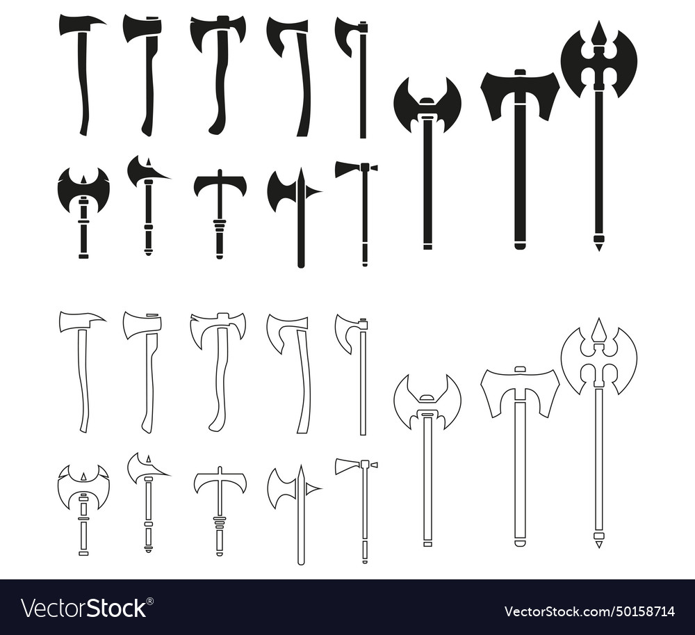 Axe silhouette icon set medieval weapons Vector Image