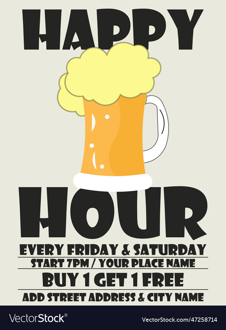 Beer night happy hour party flyer poster design Vector Image