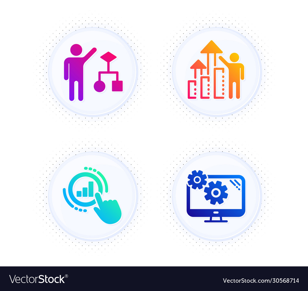 Graph chart algorithm and employee results icons vector image Graph chart algorithm and employee results icons