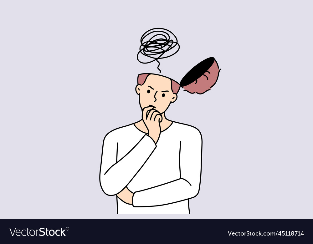 Pensive man with head open look for solution
