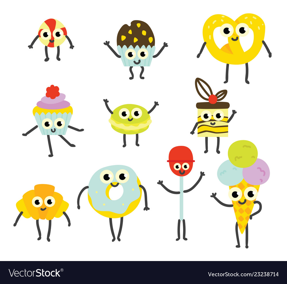 Set sweet desserts cartoon Royalty Free Vector Image