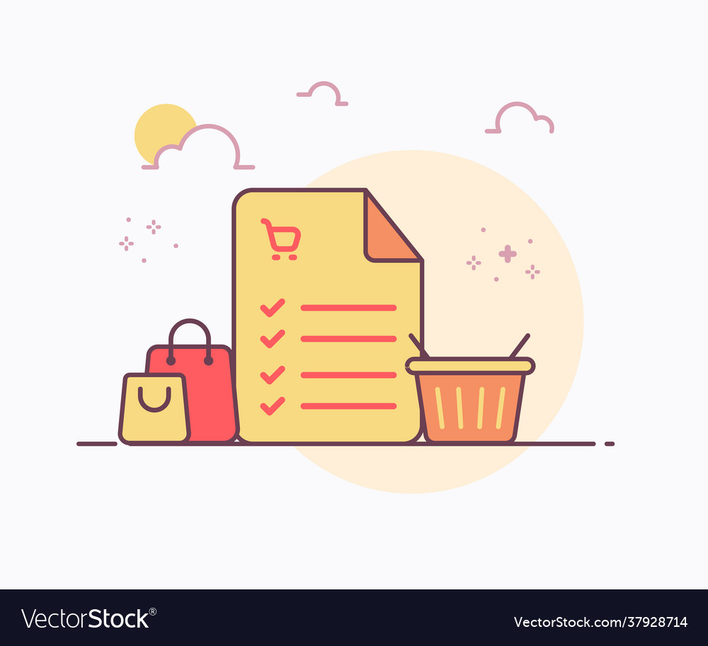 Shopping list concept checklist notes around vector image Shopping list concept checklist notes around