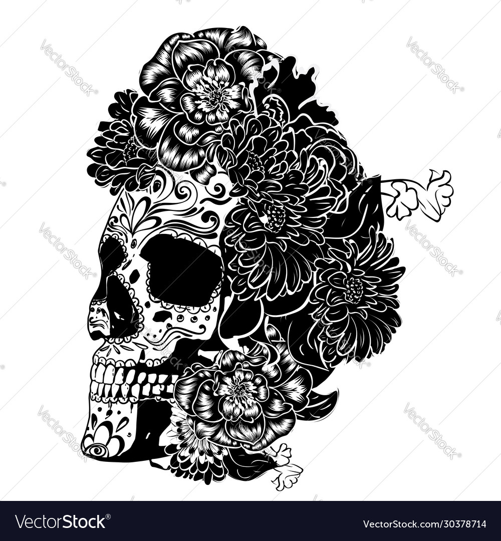 Sugar skull in monochrome