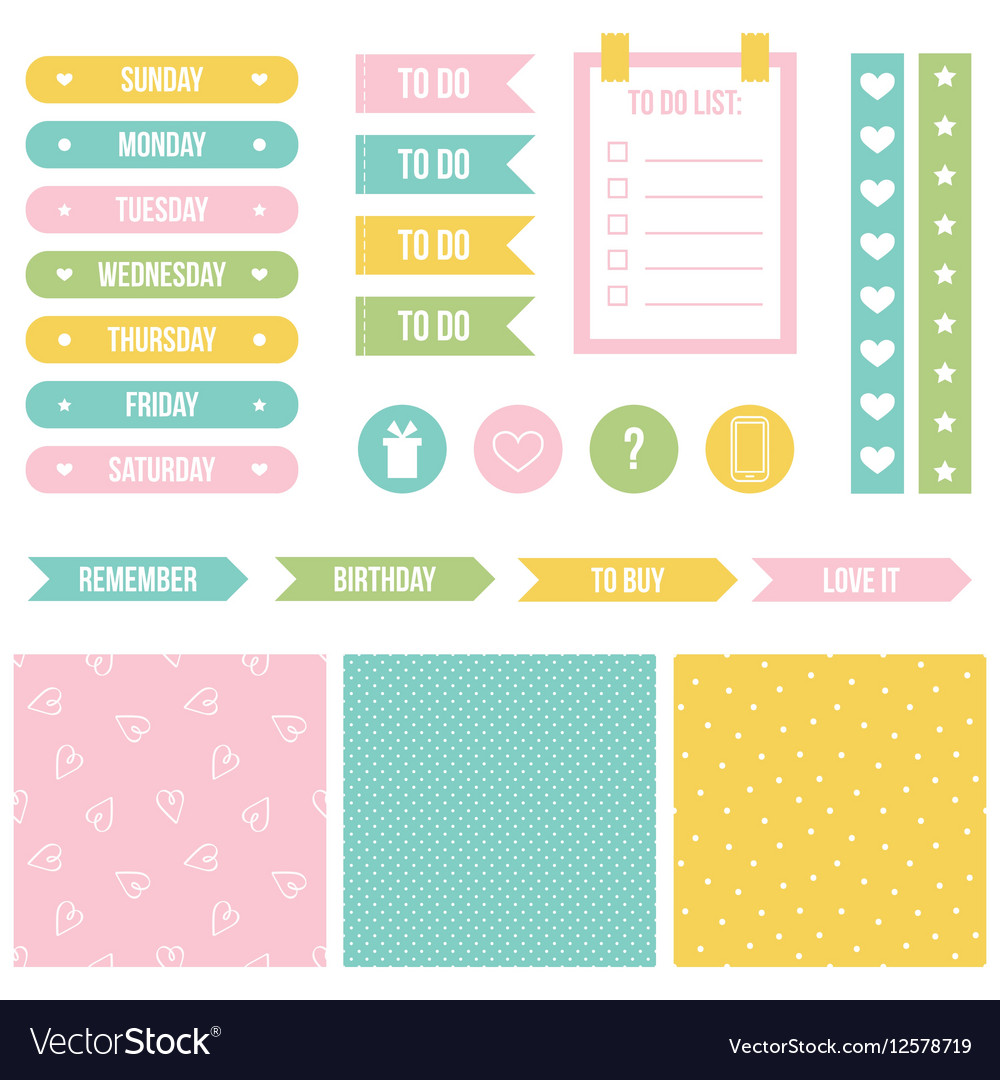 Planner Stickers On Summer Theme Cute Stock Vector (Royalty Free