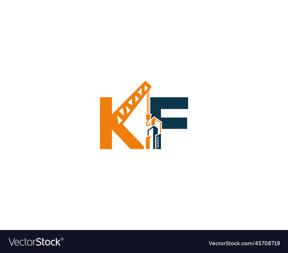 Letters kf with crane and building logo Royalty Free Vector