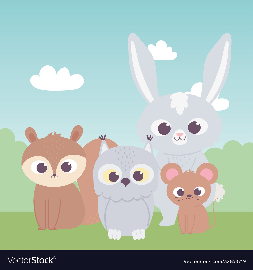 Little cute owl squirrel rabbit and mouse cartoon