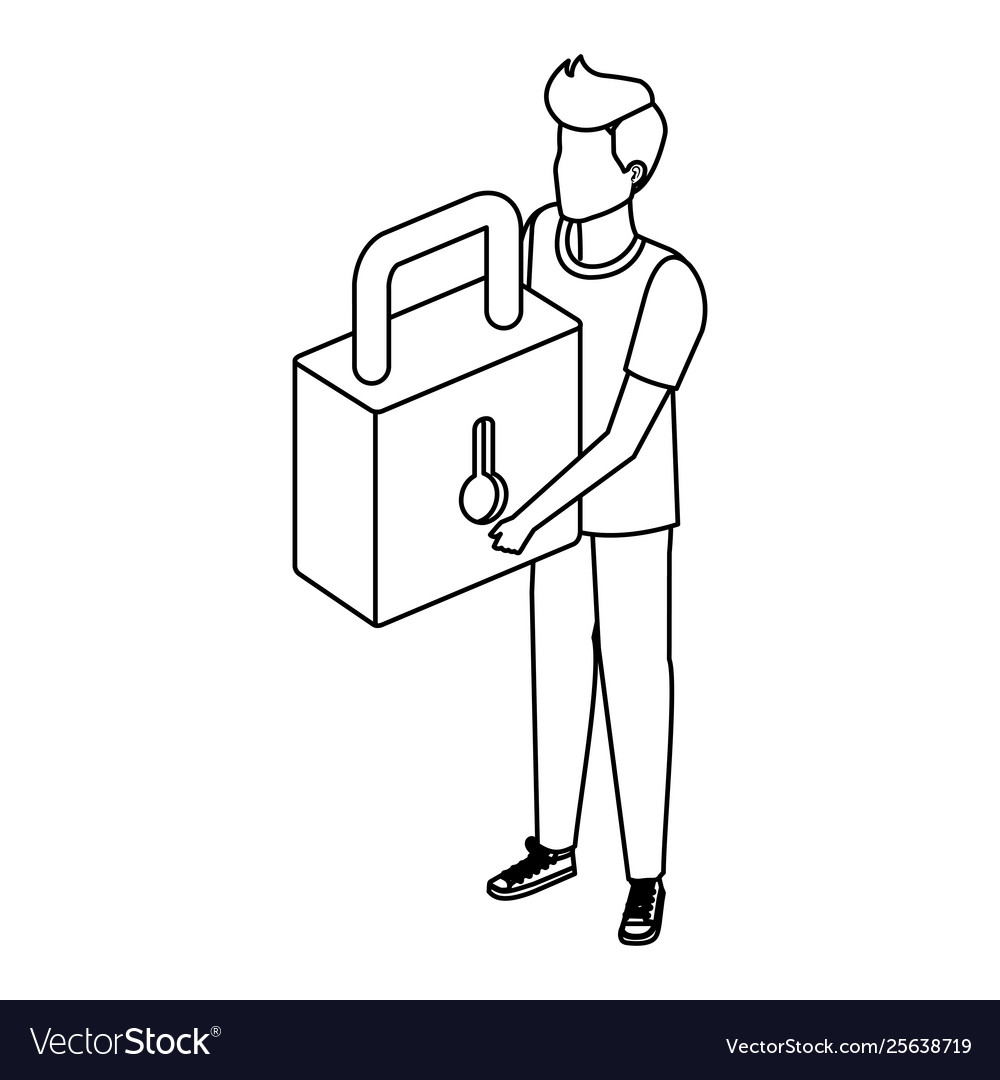 Man lifting safe secure padlock vector image Man lifting safe secure padlock