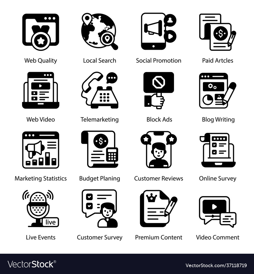 Seo and customer feedback solid icons