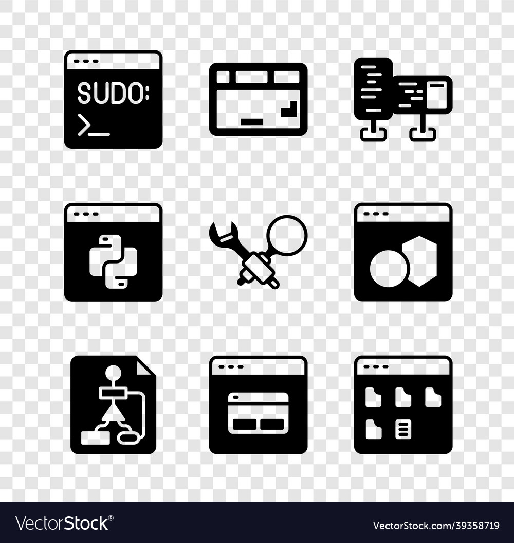 Set code terminal keyboard computer monitor vector image Set code terminal keyboard computer monitor