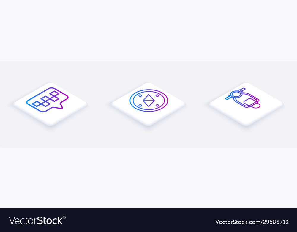 Set isometric line map pointer with taxi compass vector image Set isometric line map pointer with taxi compass