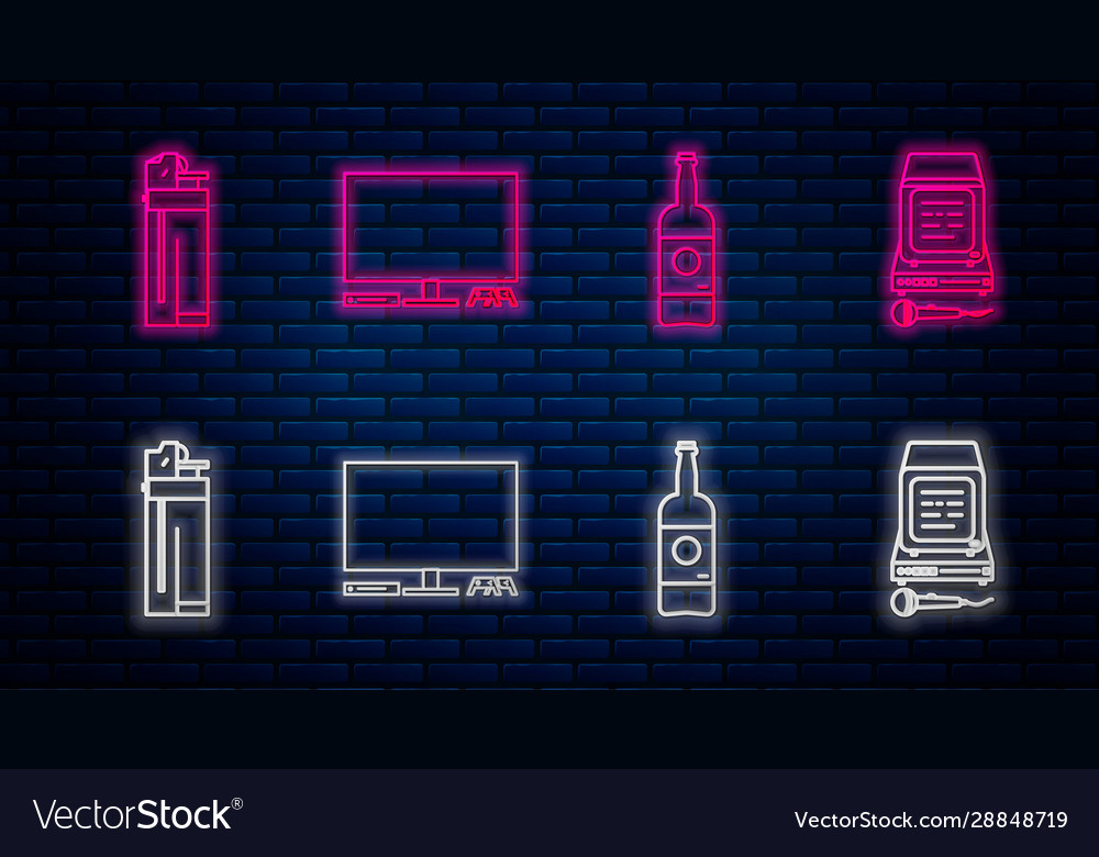 Set line video game console beer bottle vector image Set line video game console beer bottle