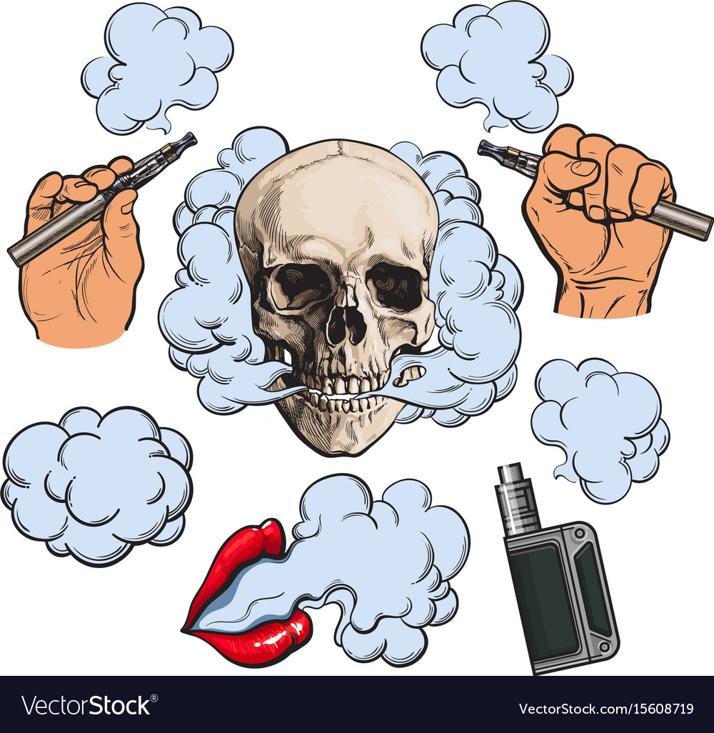 Vaping related elements symbols - smoking skull Vector Image