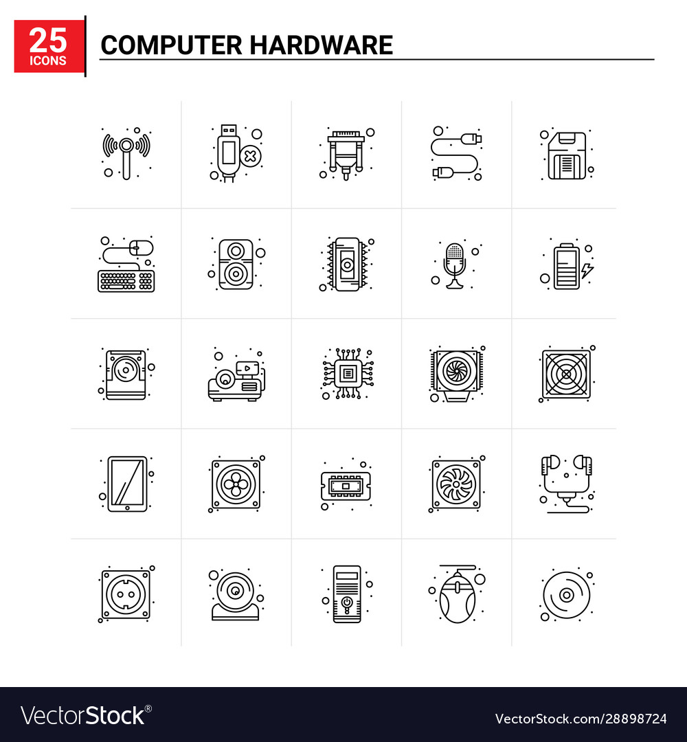 25 computer hardware icon set background vector image 25 computer hardware icon set background