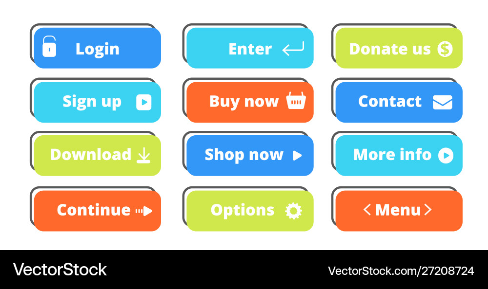 Action buttons set flat web design Royalty Free Vector Image