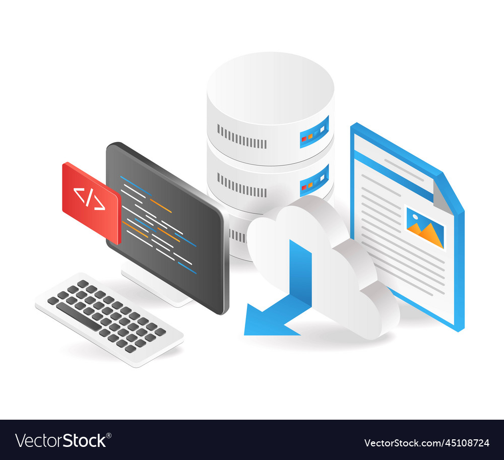 Flat isometric 3d programmer web hosting database