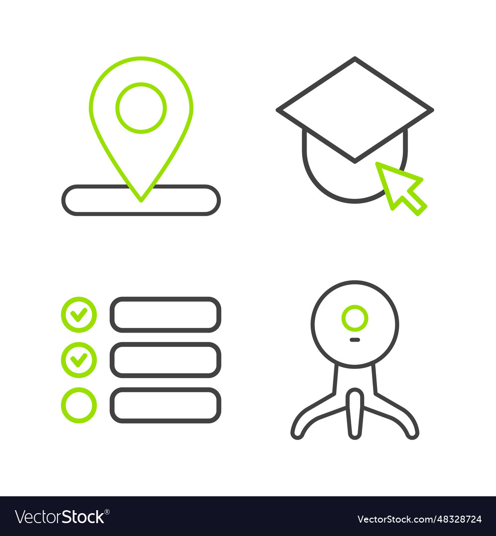 Set line web camera task list graduation cap vector image Set line web camera task list graduation cap