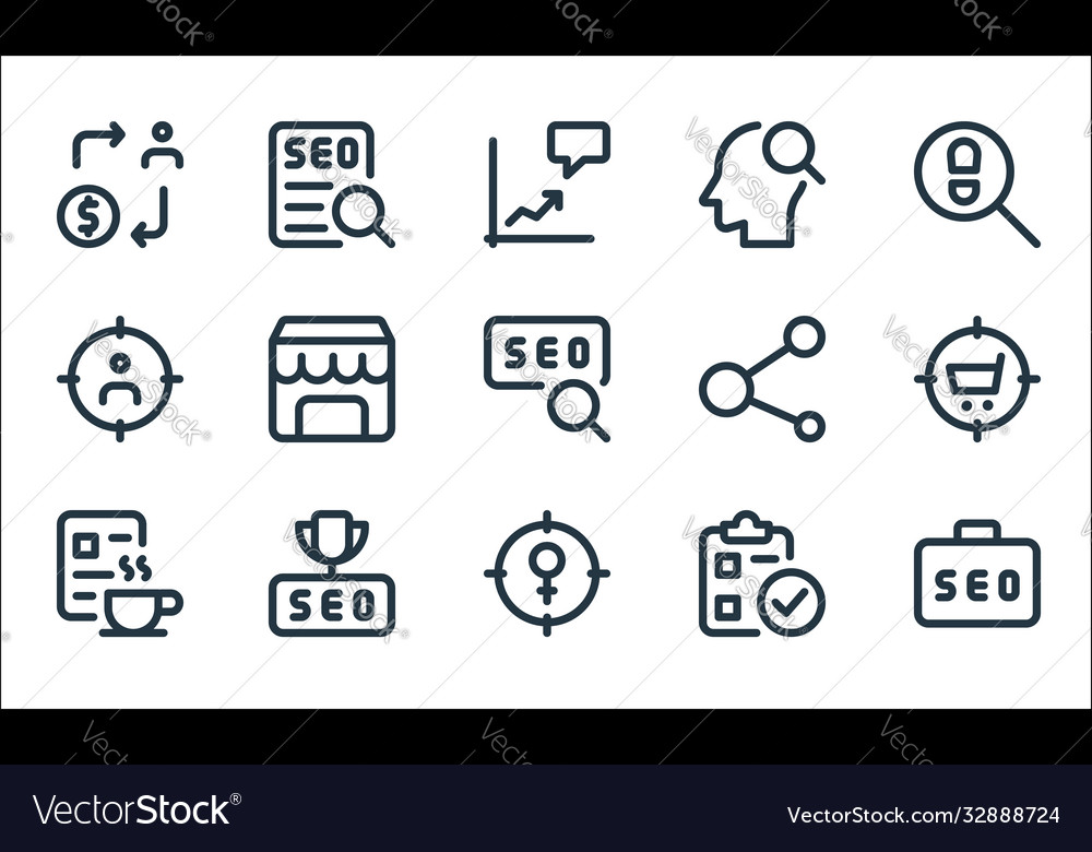 Web apps seo line icons linear set quality vector image Web apps seo line icons linear set quality