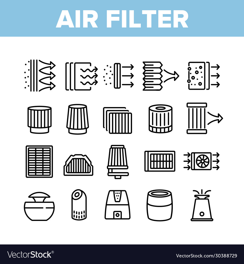 Air filter and airflow collection icons set Vector Image