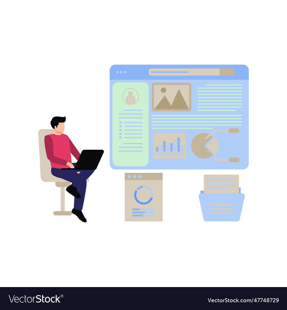 Boy working on business chart graph